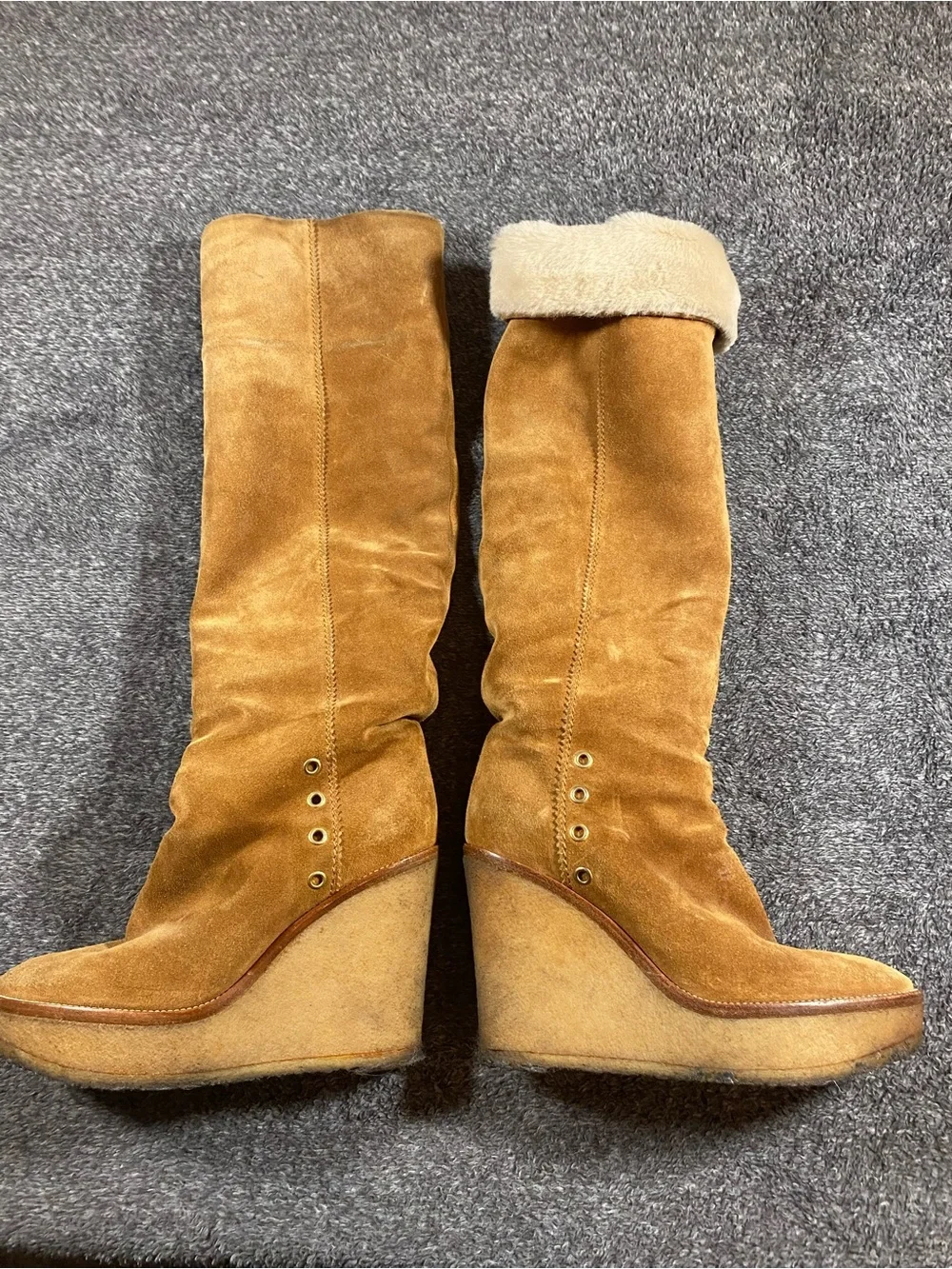 Women’s Tall Wedge Suede Boots in Tan